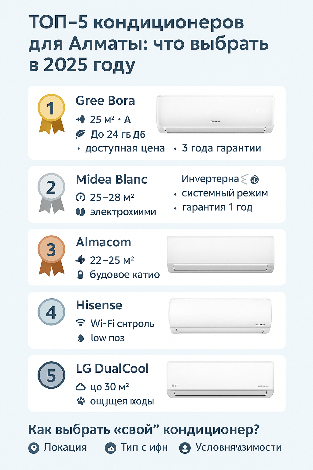 ТОП-5 кондиционеров 2025 года для климата Алматы